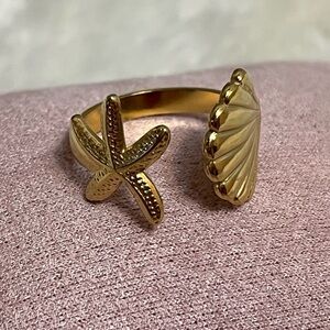 Starfish and SeaShell Stainless Steel gold plated Ring
